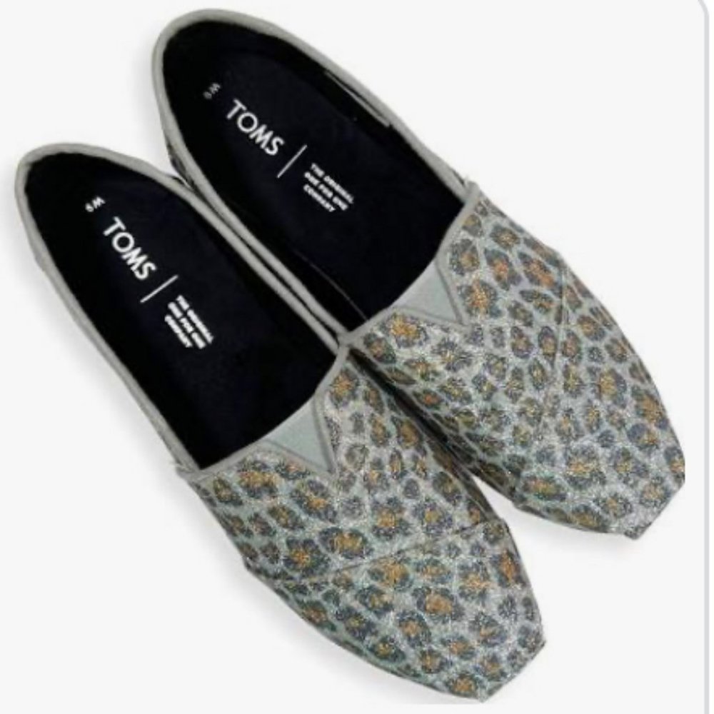 Toms Silver Glitter Cheetah Print Slip-ons (Women's)